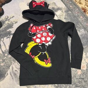 Disney Women’s Black Hoodie with Red & White Minnie Graphic and Yellow Accent